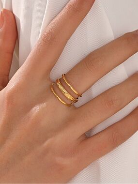 Textured Gold Triple Band Ring for Women